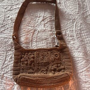Tan Macrame’ Bag with strap 11” wide X 7” tall